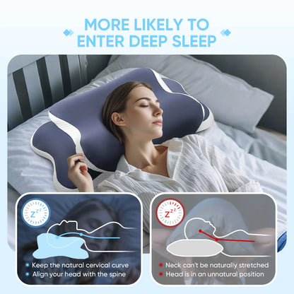 Memory Foam Pillow Cervical Pillow Neck Pain Relief Contour Ergonomic Orthopedic Neck Support for Side Back Stomach Sleeper Gift