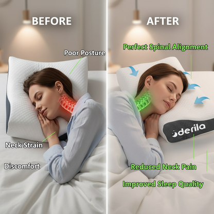 Derila Cervical Neck Pillow for Sleeping - Support Pillow for Back, Stomach, Side Sleeper Contour Memory Foam Pillows for Shoulder Relief, for Women 19.7" x 11.8" x 3.9"